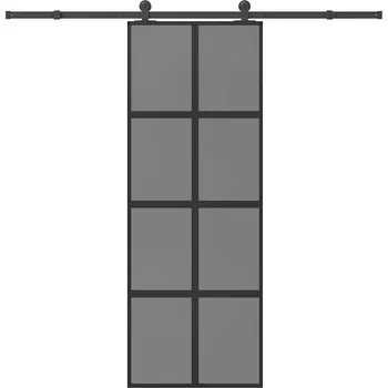 Vchodové dveře Posuvné dveře s kováním 76x205 cm tvrzeného sklo a hliník Černý 3333022