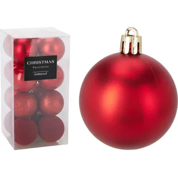 Vánoce Sada 16 ks plastových vánočních baněk LULI 6 cm červená