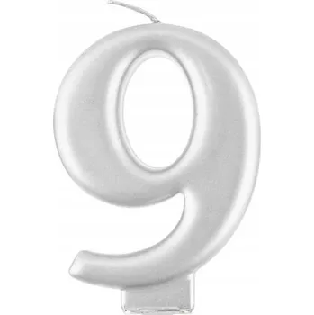 Dortová svíčka Narozeninová SVÍČKA Na Dort ČÍSLICE "9" Metalická STŘÍBRNÁ 8cm Topper Zápich