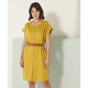 Dámské šaty Jednobarevné krátké šaty na knoflíčky kari 48