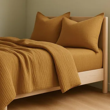 Povlečení Povlečení Prem MUŠELÍN PREMIUM OKROVÉ, jednobarevné, okrové, mušelín, 140x200cm + 70x90cm