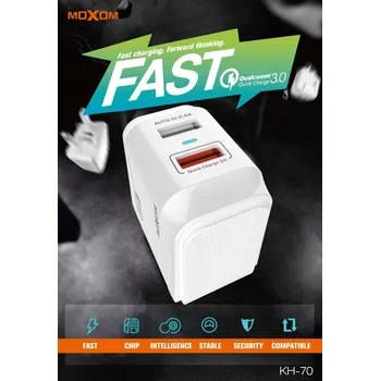 SADA NABÍJEČKA MOXOM Quick Charge 3.0 + KABEL Lightning 1m + PŘEKVAPENÍ :)