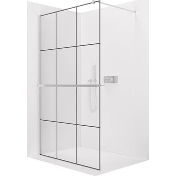 Cerano Sprchová zástěna Walk-in Onyx Round L/P, 8 mm + polička/držák na ručníky, kulatá vzpěra, chrom, industriální sklo, 120x200 cm, CER-8050BD367