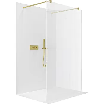 Cerano Sprchová zástěna Walk-in Onyx Duo L/P, 8 mm, kulatá vzpěra, zlatá kartáčovaná, rýhované sklo, 70x200 cm, CER-8050BD2274