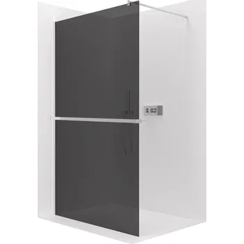 Cerano Sprchová zástěna Walk-in Onyx Round L/P, 8 mm + polička/držák na ručníky, kulatá vzpěra, chrom, grafitové sklo, 160x200 cm, CER-8050BD378