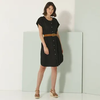 Dámské šaty Jednobarevné krátké šaty na knoflíčky černá 48