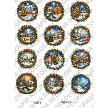 Umělecký papír Rýžový a soft papír na decoupage - Vánoční kolečka - KB4373 Materiál: Soft, Rozměr: A4