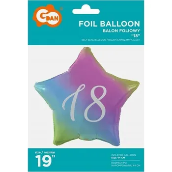 Balónek Narozeninový fóliový balónek 19" HVĚZDA Gradient - dekorace k 18. narozeninám