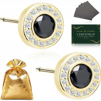 Náušnice ZLATÉ DÁMSKÉ NÁUŠNICE RYZOST 925 + ZIRKONY KULATÉ / ČERNÉ ŠROUBOVACÍ + DÁREK