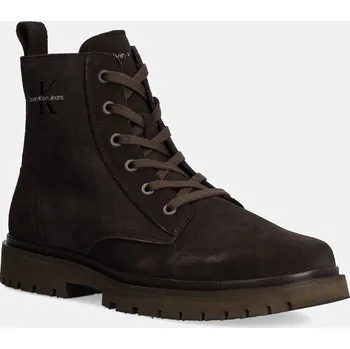 Pánská obuv Kožené boty Calvin Klein Jeans EVA BOOT MID LACEUP ICONIC DRESS pánské, hnědá barva, YM0YM01070 82X, EUR 44