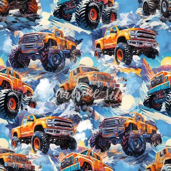 Úplet, Oranžové monster trucky v zimě (E) (Top kvalitní úplet Bella digitisk)