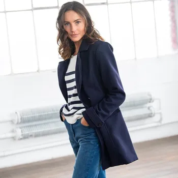 Dámský kabát Jednobarevný kabát s dvouřadým zapínáním na knoflíky nám. modrá 36