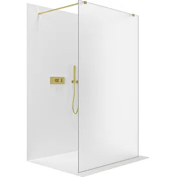 Cerano Sprchová zástěna Walk-in Onyx Duo L/P, 8 mm, hranatá vzpěra, zlatá kartáčovaná, mléčné sklo, 60x200 cm, CER-8050BD1877