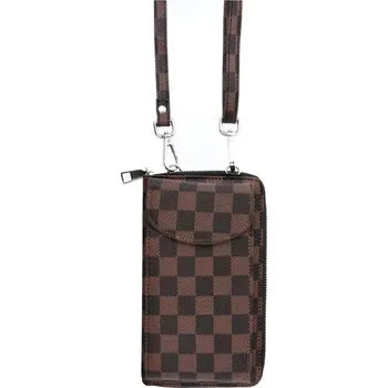 Pouzdro na mobilní telefon Stylish crossbody taška na mobil - čokoládová kostka (Elegantní dámská taška Stylish na mobilní telefon - čokoládová kostka z eko kůže se zipem, popruhem a praktickými přihrádkami)