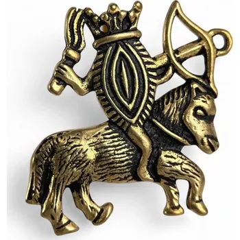 Brož Vulva na koni, středověká poutnická brož, bronz