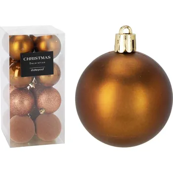 Vánoční dekorace Sada 16 ks plastových vánočních baněk LULI 6 cm hnědá