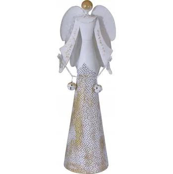 Obraz Kovový Anděl Bílý se Zlatými Zvonky Střední Vánoční Dekorace 58 cm