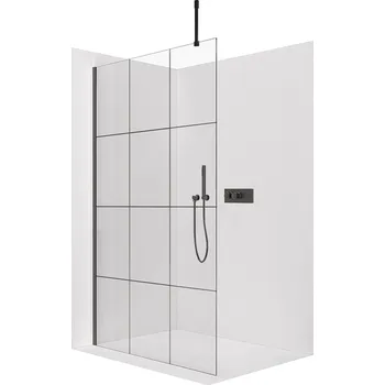 Cerano Sprchová zástěna Walk-in Onyx Top Cube L/P, 8 mm, hranatá vzpěra, černá matná, industriální sklo, 90x200 cm, CER-8050BD7006