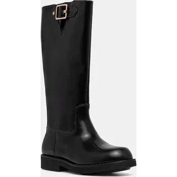 Dámské kozačky Kožené kozačky BOSS Eleri dámské, černá barva, na plochém podpatku, 50552771 50552771.001 99X, EUR 38