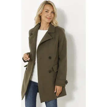 Dámský kabát Jednobarevný kabát s dvouřadým zapínáním na knoflíky khaki 54