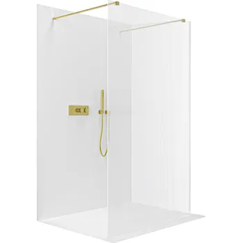 Cerano Sprchová zástěna Walk-in Onyx Duo L/P, 8 mm, hranatá vzpěra, zlatá kartáčovaná, rýhované sklo, 130x200 cm, CER-8050BD1932