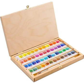 Vodová barva Akvarelové barvy White Nights - sada 48ks v dřevěném boxu