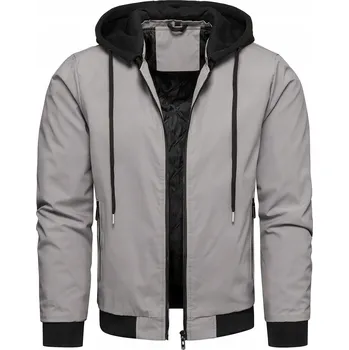 Pánská bunda Pánská bomber přechodová bunda na zip s odnímatelnou kapucí, šedá L