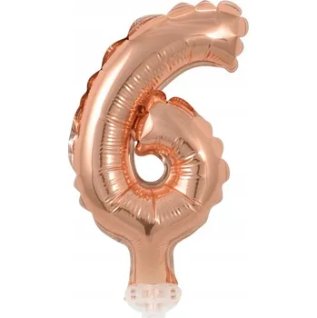 Balónek Narozeninový fóliový balónek s číslicí 13 cm na TYČI ČÍSLICE 6 Růžovo-zlatý