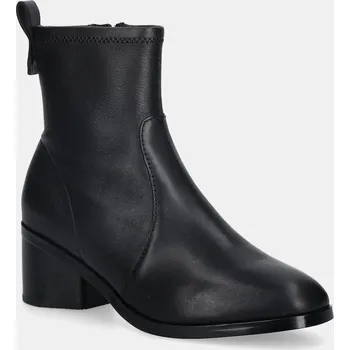 Dámské kozačky Kožené kotníkové boty Tommy Hilfiger TH STRETCH LEATHER BOOTIE dámské, černá barva, na podpatku, FW0FW08860 99X, EUR 36