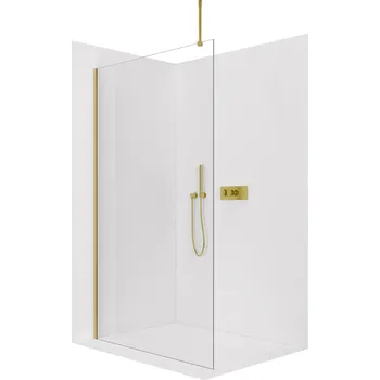 Cerano Sprchová zástěna Walk-in Onyx Top Round L/P, 8 mm, kulatá vzpěra, zlatá kartáčovaná, transparentní sklo, 50x200 cm, CER-8050BD1456