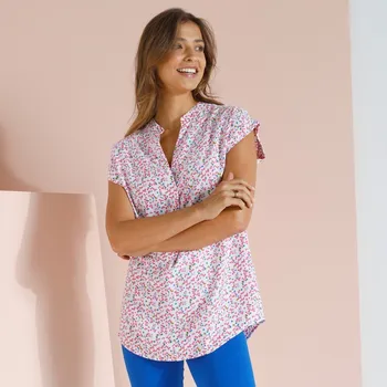 Dámské tričko Tunika s ohrnutými rukávy a potiskem bílá/vícebarevná 50