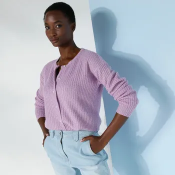 Dámský svetr Propínací svetr s perleťovými knoflíčky lila 38/40