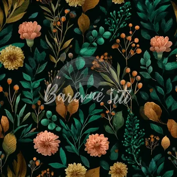 Teplákovina, Hnědozelené květy a rostliny na černé (E) (Kvalitní teplákovina Bella)