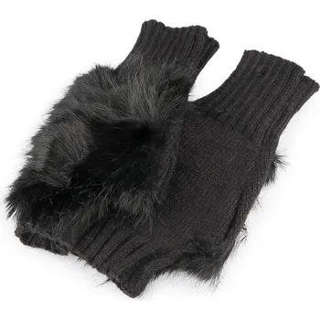 Rukavice Dámské / dívčí pletené rukavice bezprsté s kožešinou