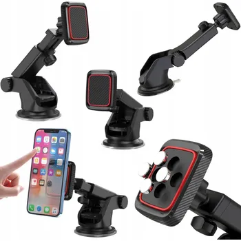 MAGNETICKÝ DRŽÁK DO AUTA ČERNÝ S PŘÍSAVKOU, PLECHY, SILNÝ, NASTAVITELNÝ