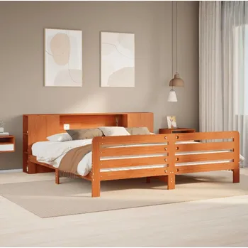 Postel vidaXL Postel bez matrace 200 x 200 cm masivní borovice [3309891] Barva: Voskově hnědá