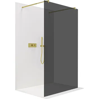Cerano Sprchová zástěna Walk-in Onyx Duo L/P, 8 mm, kulatá vzpěra, zlatá kartáčovaná, grafitové sklo, 50x200 cm, CER-8050BD2104