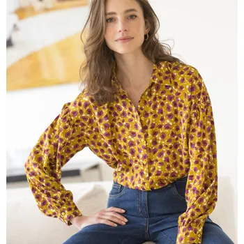 Dámská košile Krepová košile s potiskem zvířecí srsti zelená/purpurová 46