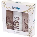 Dárkový set froté ručníků ČAS NA KÁVU, béžový s výšivkou, 30x50cm, 3ks