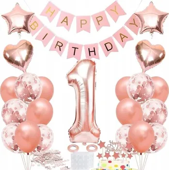 Balónek Balónková Girlanda ROCEK 1 Růžové balónky NAROZENINY pro HOLČIČKU