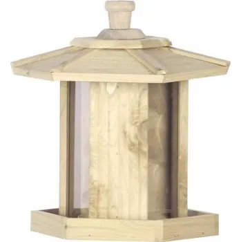 Krmivo pro ptáka Dřevěné závěsné krmítko pro ptáky se zásobníkem, přírodní