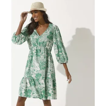 Dámské šaty Krátké viskózové šaty s potiskem květin režná/zelená 38