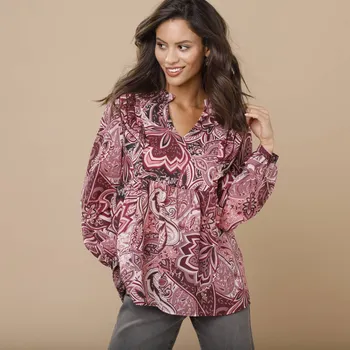 Dámská halenka Halenka s potiskem a volánky růžová/švestková 48