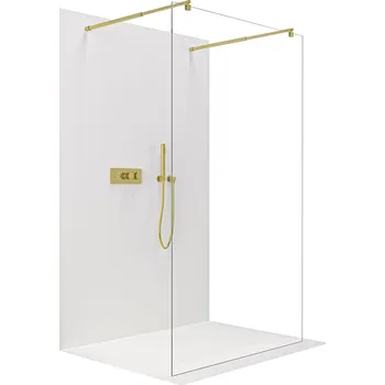 Cerano Sprchová zástěna Walk-in Onyx Duo L/P, 8 mm, kulatá vzpěra, zlatá kartáčovaná, transparentní sklo, 130x200 cm, CER-8050BD2132
