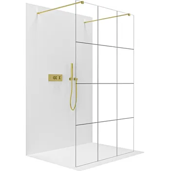 Cerano Sprchová zástěna Walk-in Onyx Duo L/P, 8 mm, hranatá vzpěra, zlatá kartáčovaná, industriální sklo, 110x200 cm, CER-8050BD1839