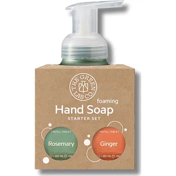 Mýdlo The Green Lab Co | Startovací sada - dávkovač a tablety na ruce - Rozmarýn & Zázvor znovuplnitelný dávkovač • 2 tablety na ruce • šetrné složení bez chemie