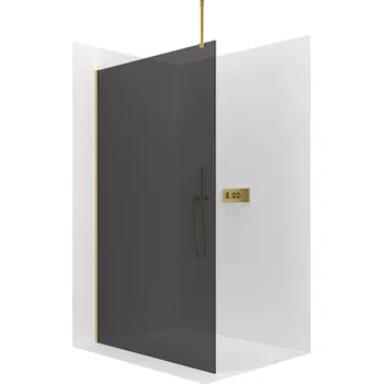 Cerano Sprchová zástěna Walk-in Onyx Top Round L/P, 8 mm, kulatá vzpěra, zlatá kartáčovaná, grafitové sklo, 90x200 cm, CER-8050BD1428