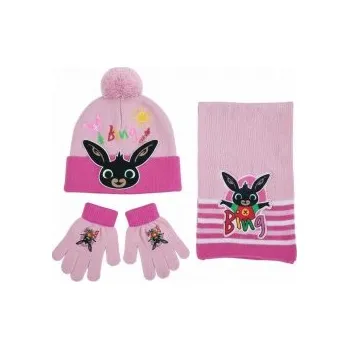 Nákrčník United Essentials - Dětský zimní set čepice, šála, rukavice - zajíček Bing - růžový