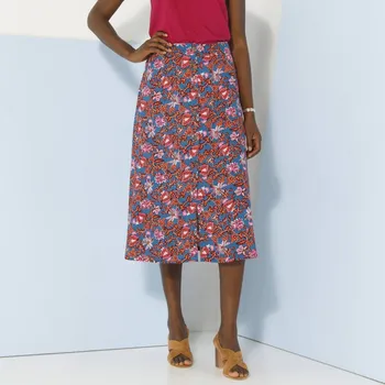 Dámská sukně Splývavá midi sukně na knoflíky s potiskem květů, eco-friendly viskóza modrá/purpurová 38