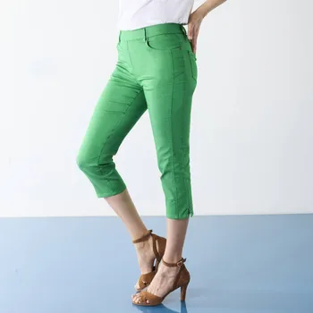 Dámské kalhoty Strečové 3/4 kalhoty v členitém střihu zelená 48